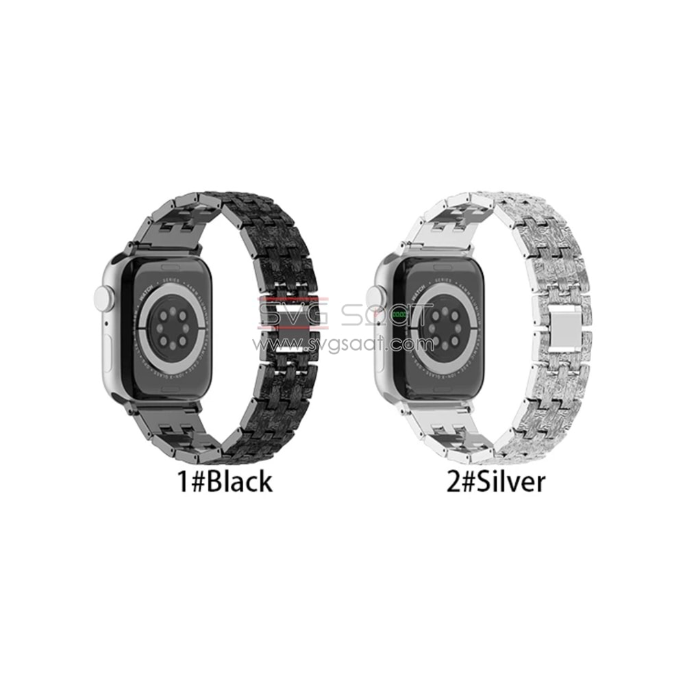 Apple watch uyumlu taş işlemeli metal kordon - SİLVER - 44MM — fotoğraf 4
