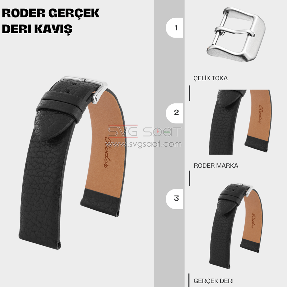 R4175 Roder Deri Kayış - Siyah - 22X18MM — fotoğraf 4