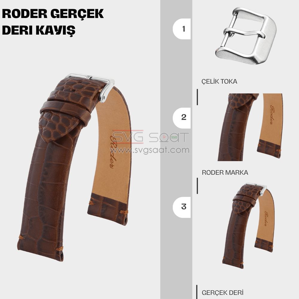 R4171S Roder Deri Kayış - Kahverengi - 22MM — fotoğraf 3
