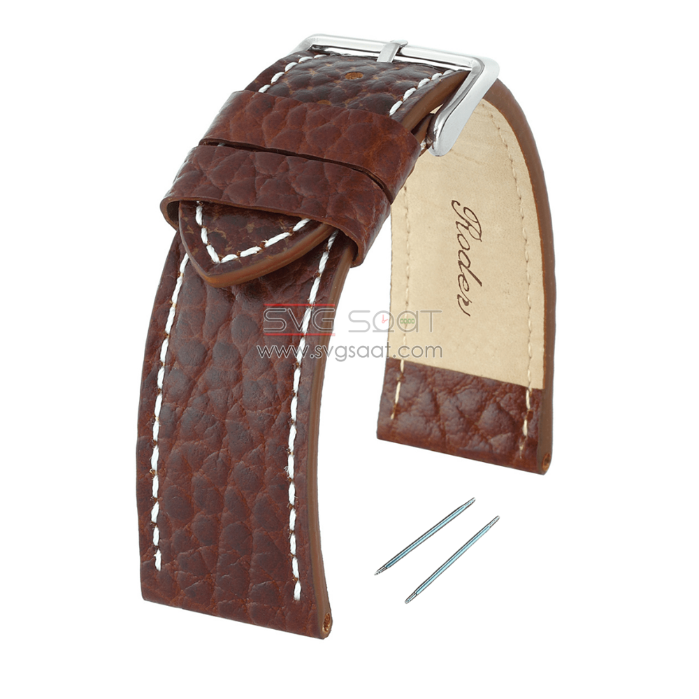 R4105W Roder Deri Kayış - Kahverengi-beyaz - 24MM — fotoğraf 2
