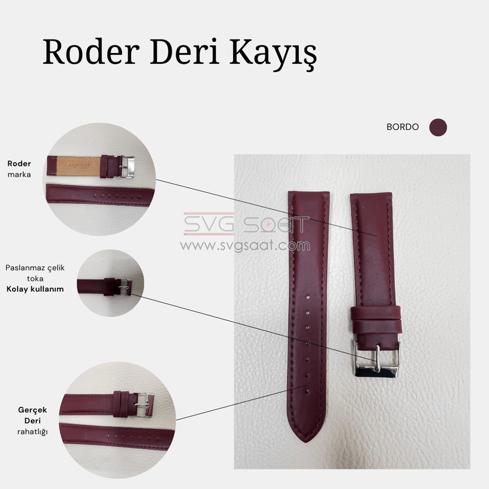 R4106S Roder Deri Kayış - Bordo - 18MM — fotoğraf 3
