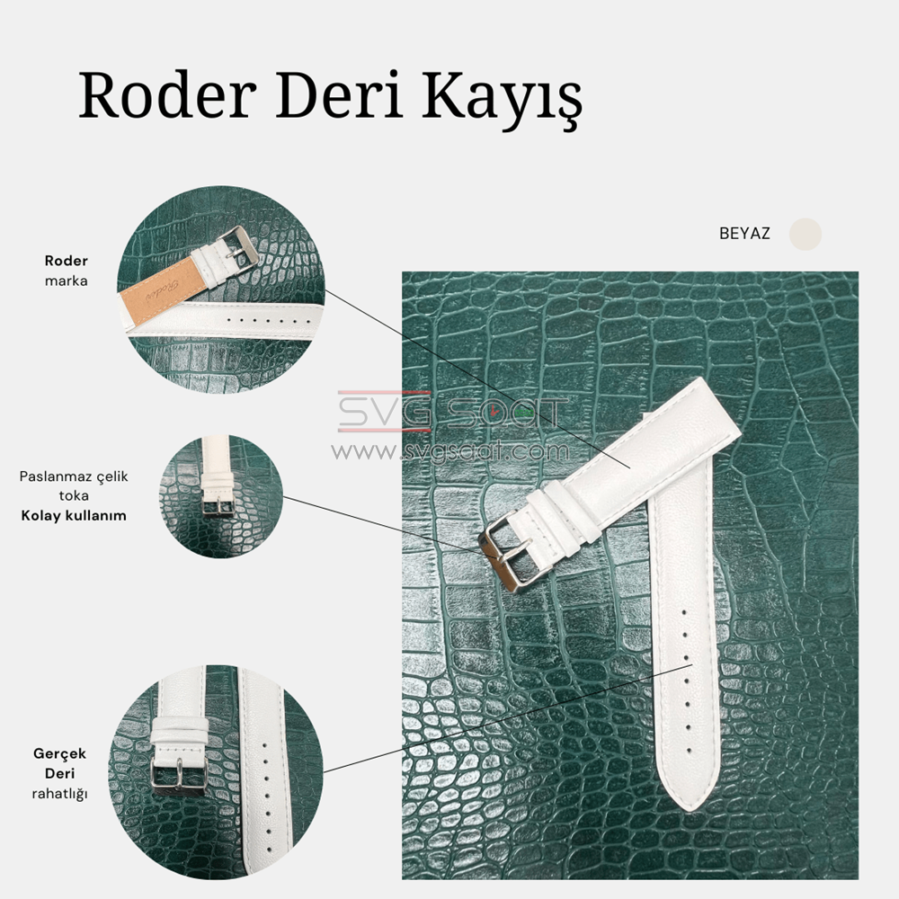 R4106S Roder Deri Kayış - Beyaz - 22X18MM — fotoğraf 5