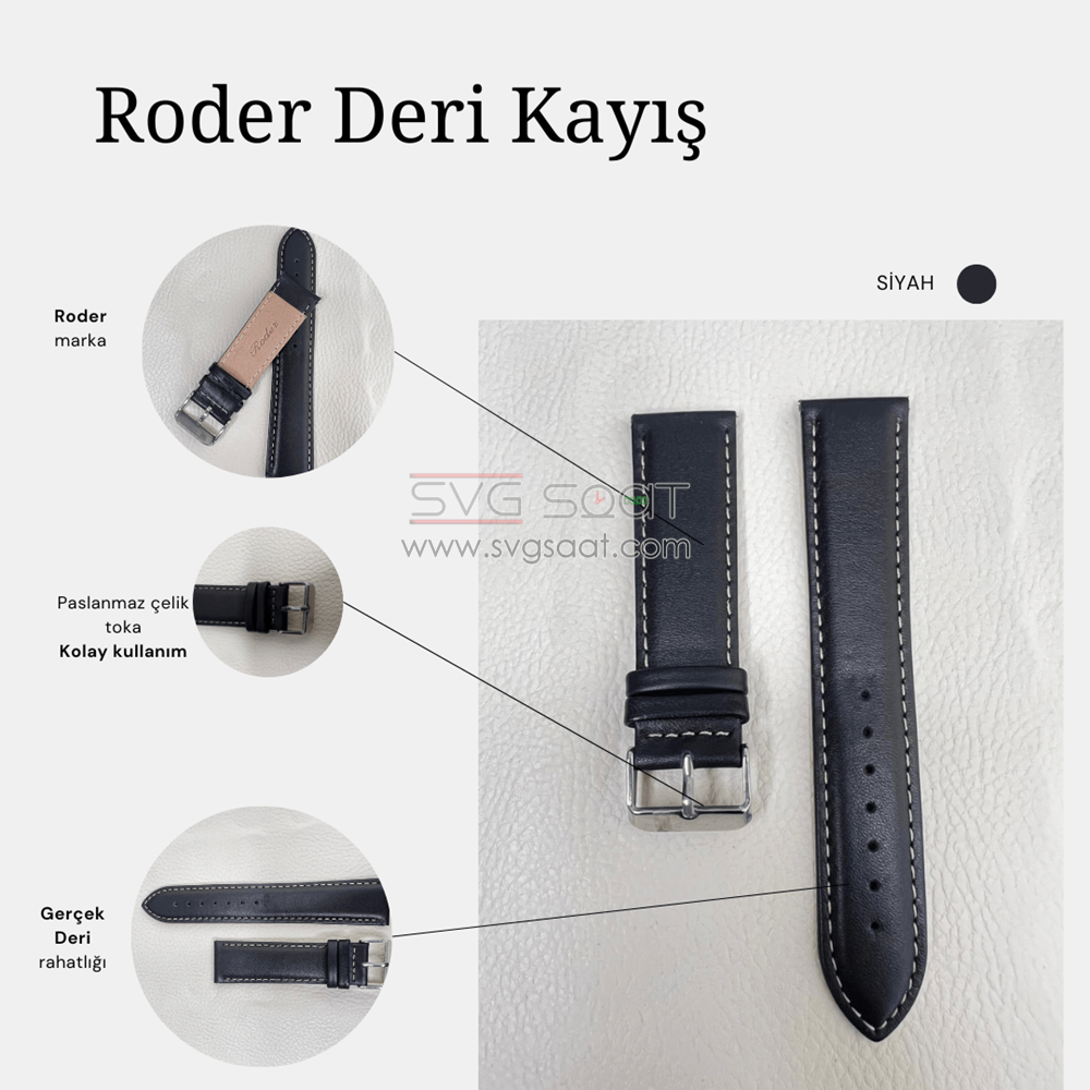 R4106W Roder Deri Kayış - Siyah-beyaz - 24X20MM — fotoğraf 3