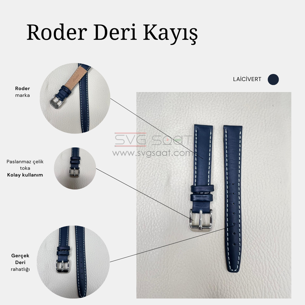 R4106W Roder Deri Kayış - Lacivert-beyaz - 22X18MM — fotoğraf 4