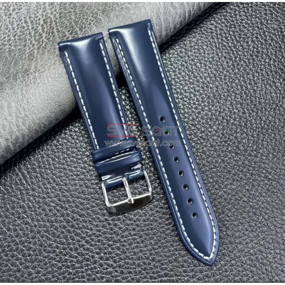 R4106W Roder Deri Kayış - Lacivert-beyaz - 22X18MM