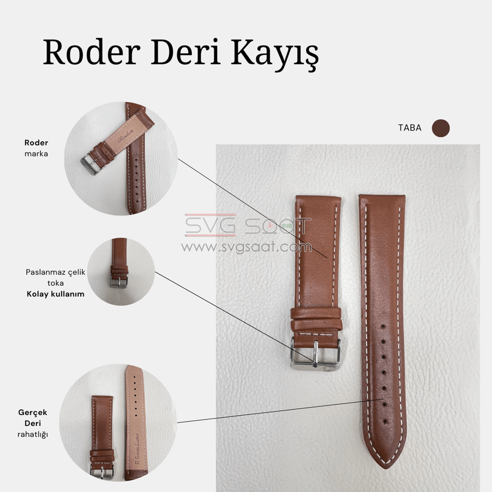 R4106W Roder Deri Kayış - Taba-beyaz - 20MM — fotoğraf 2