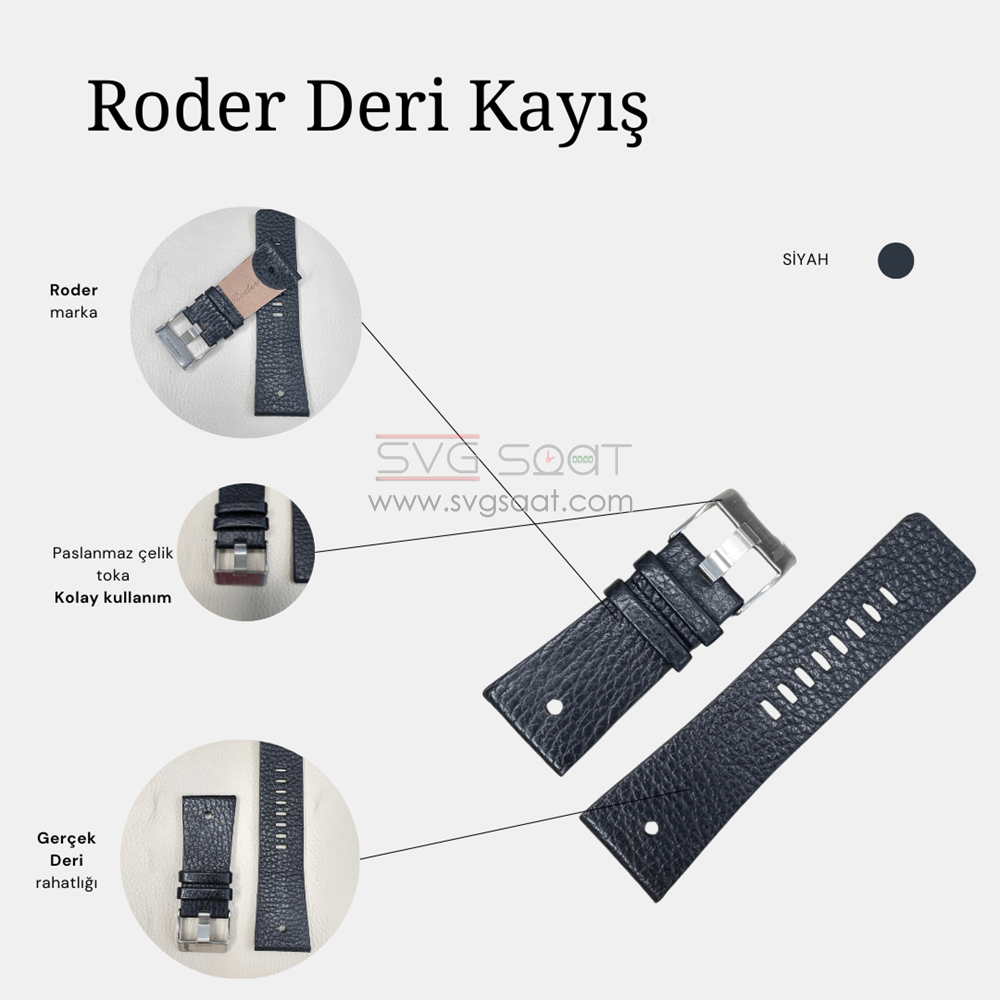 R4110 Roder Deri Kayış - Siyah - 28X24MM — fotoğraf 2