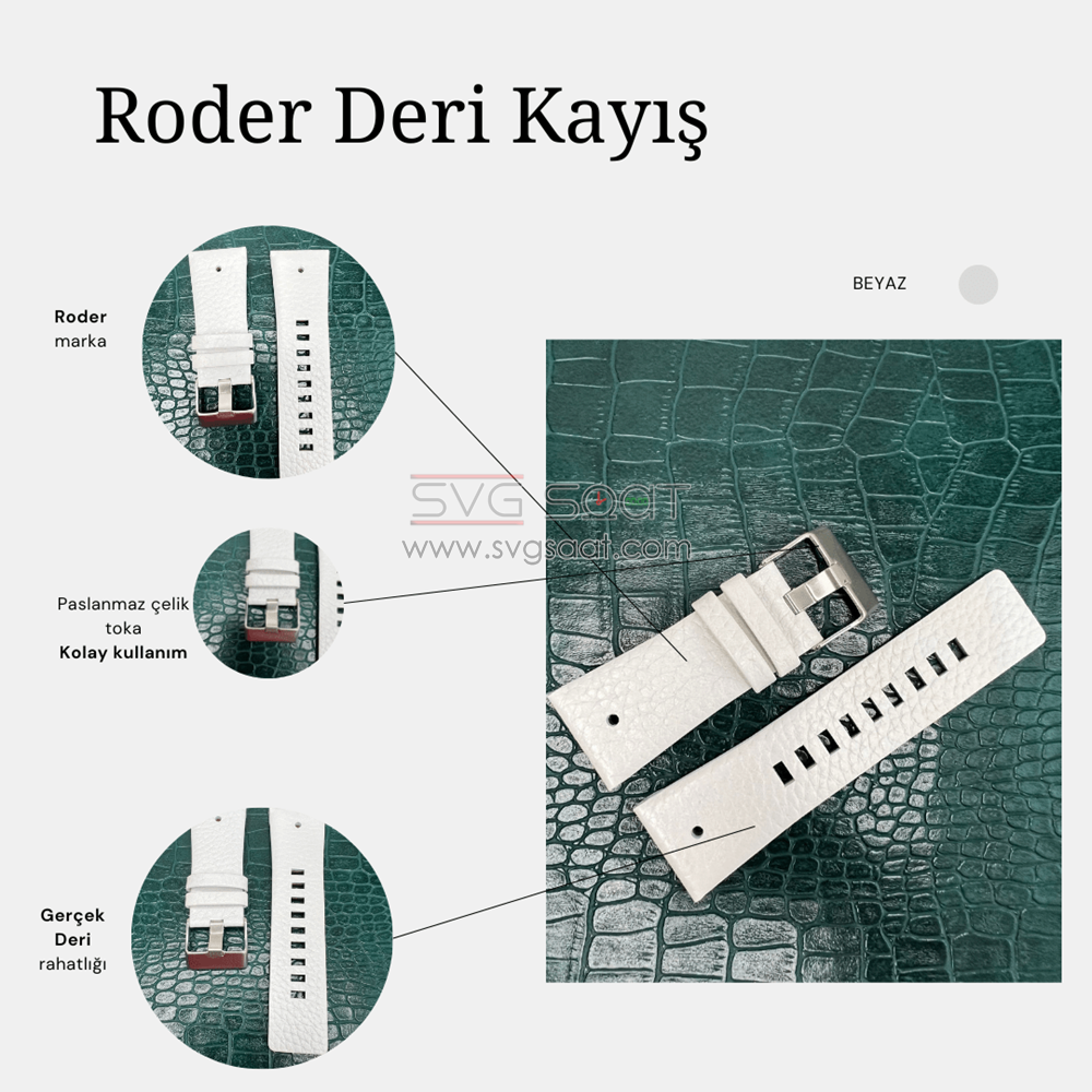 R4110 Roder Deri Kayış - Beyaz - 28X24MM — fotoğraf 2