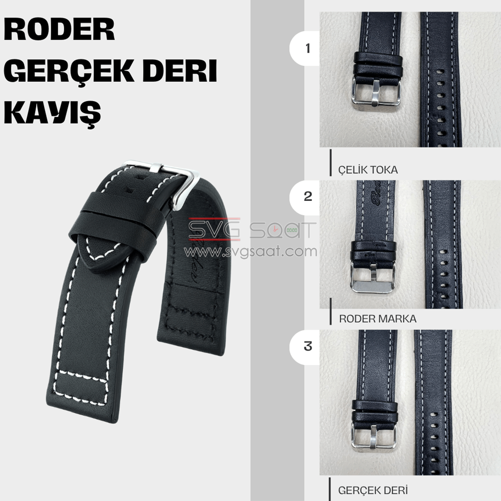 R4145W Roder Deri Kayış - Siyah-beyaz — fotoğraf 4