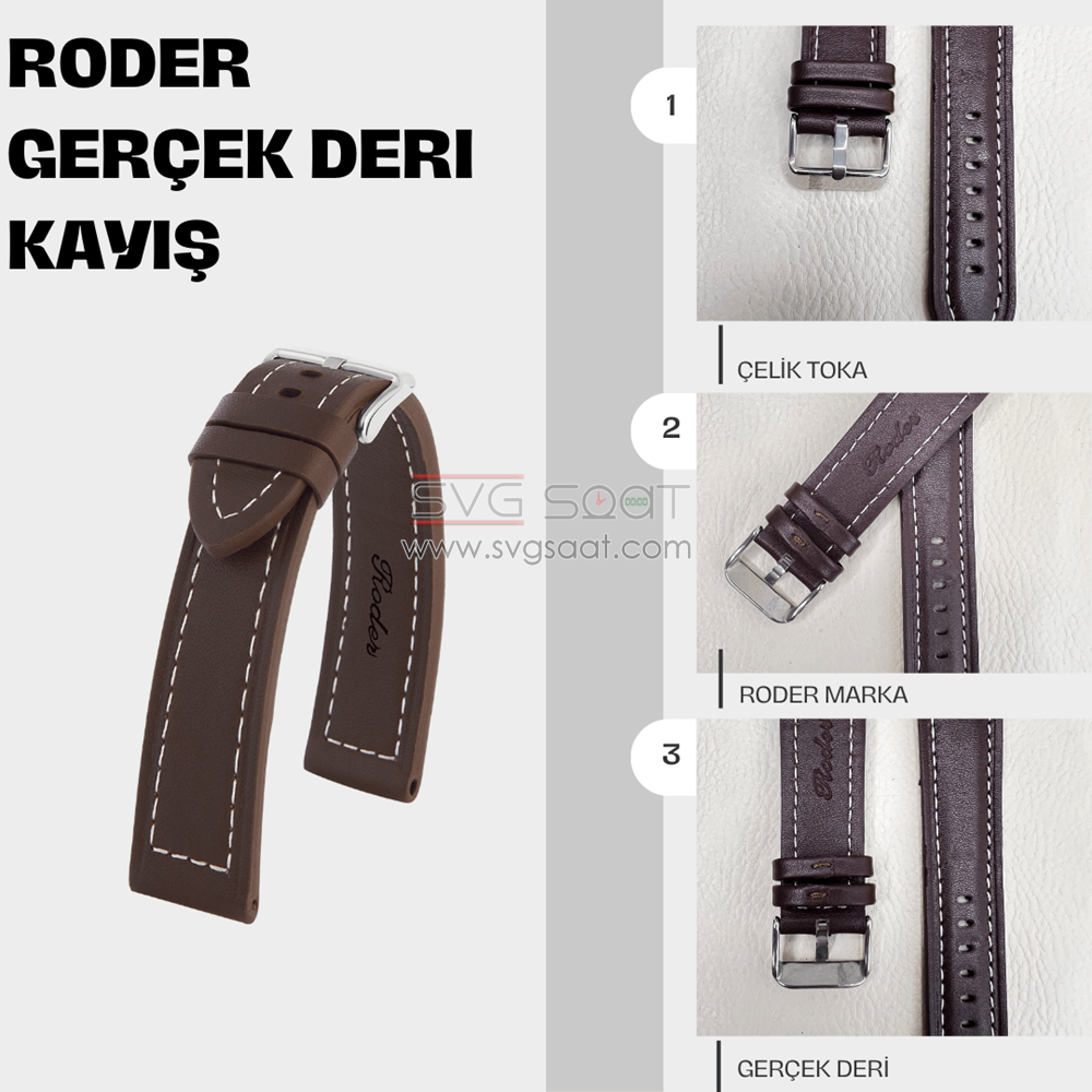 R4145W Roder Deri Kayış - Kahverengi Beyaz — fotoğraf 5