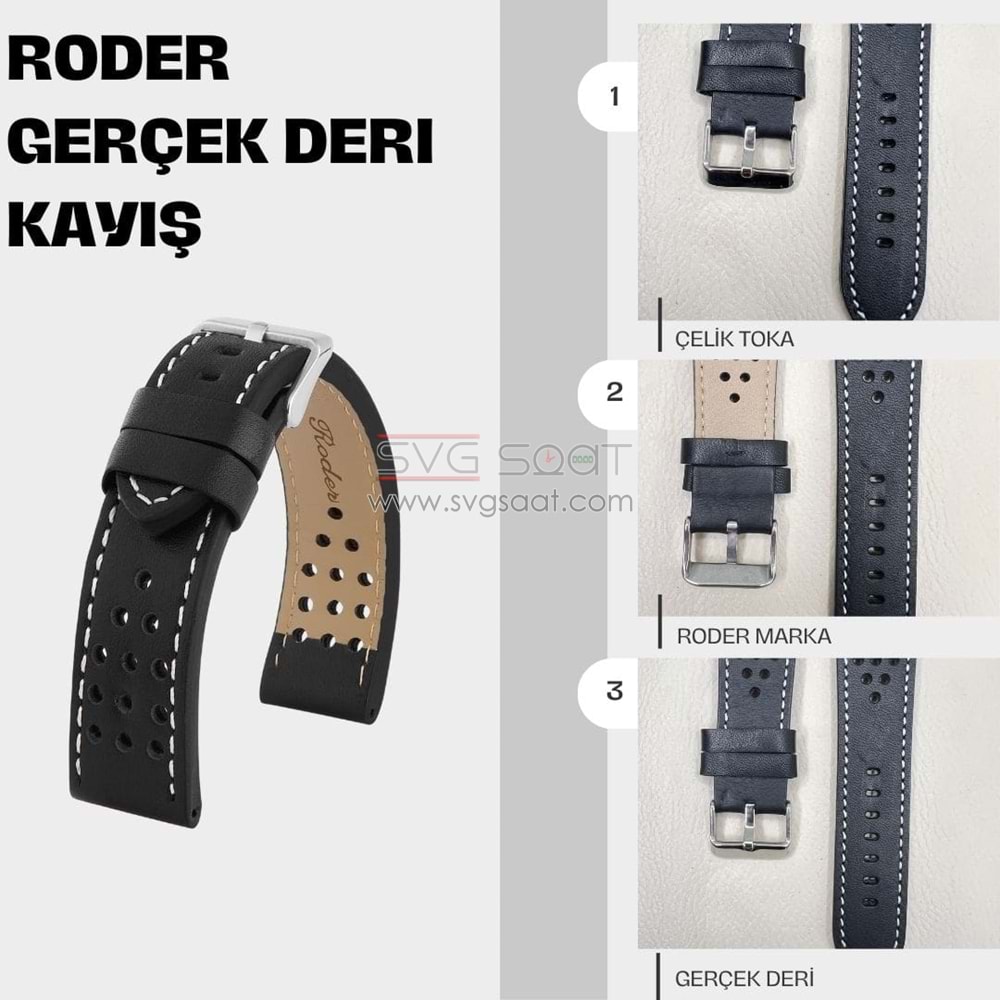 R4141W Roder Deri Kayış - Siyah-beyaz - 26MM — fotoğraf 2