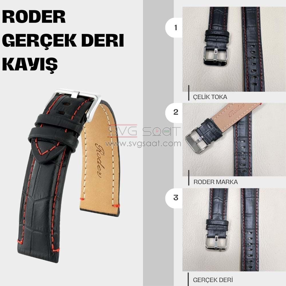 R4137R Roder Deri Kayış - Siyah-kırmızı - 20MM — fotoğraf 2