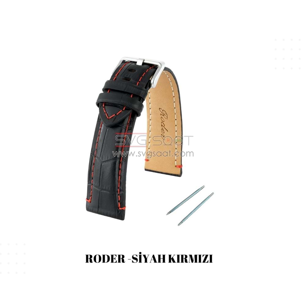 R4137R Roder Deri Kayış - Siyah-kırmızı - 20MM — fotoğraf 3