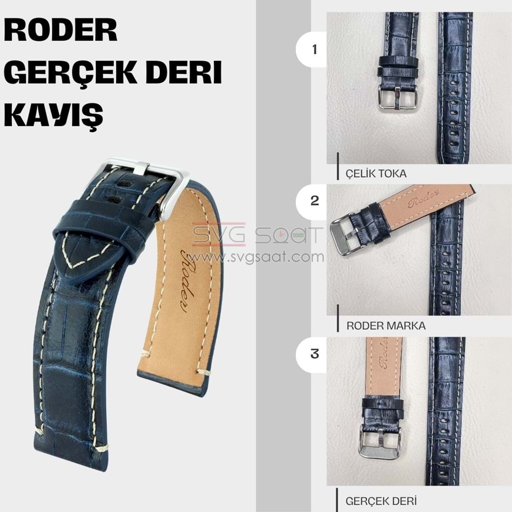 R4137W Roder Deri Kayış - Lacivert-beyaz - 20MM — fotoğraf 2