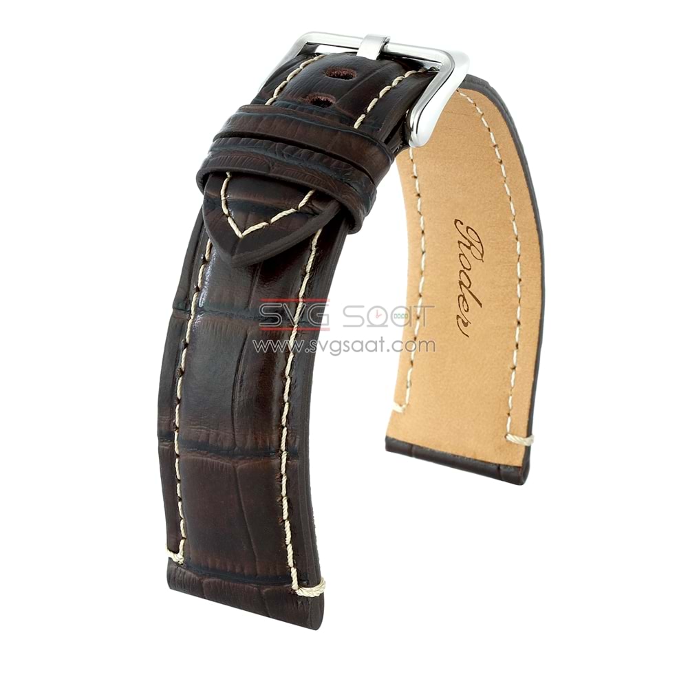R4137W Roder Deri Kayış - Kahverengi-beyaz - 18MM