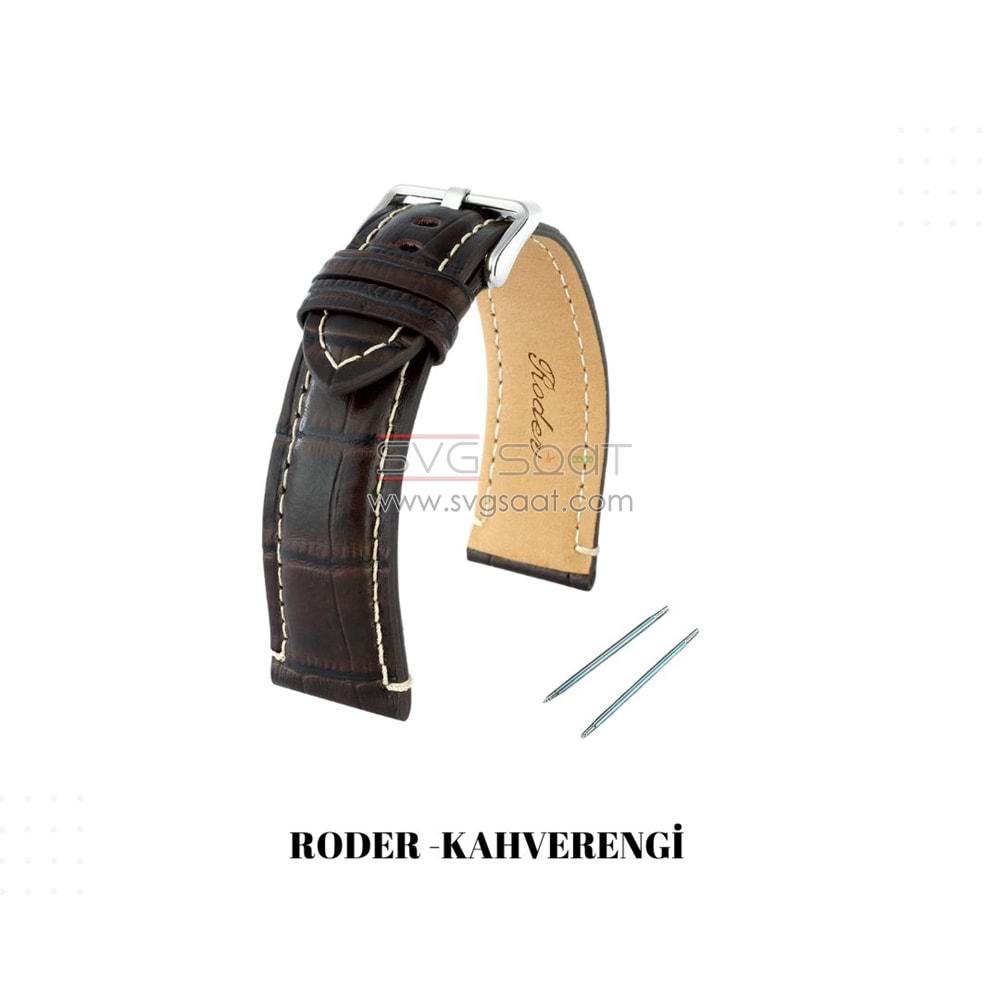 R4137W Roder Deri Kayış - Kahverengi-beyaz - 18MM — fotoğraf 3