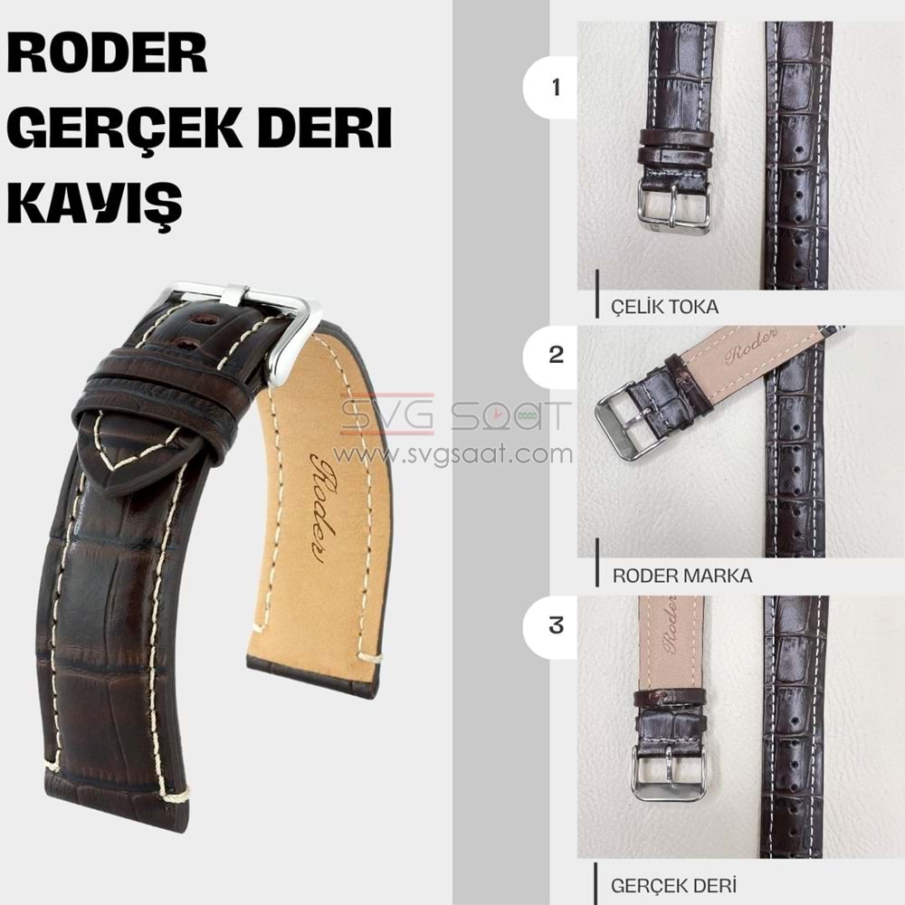R4137W Roder Deri Kayış - Kahverengi-beyaz - 22MM — fotoğraf 2