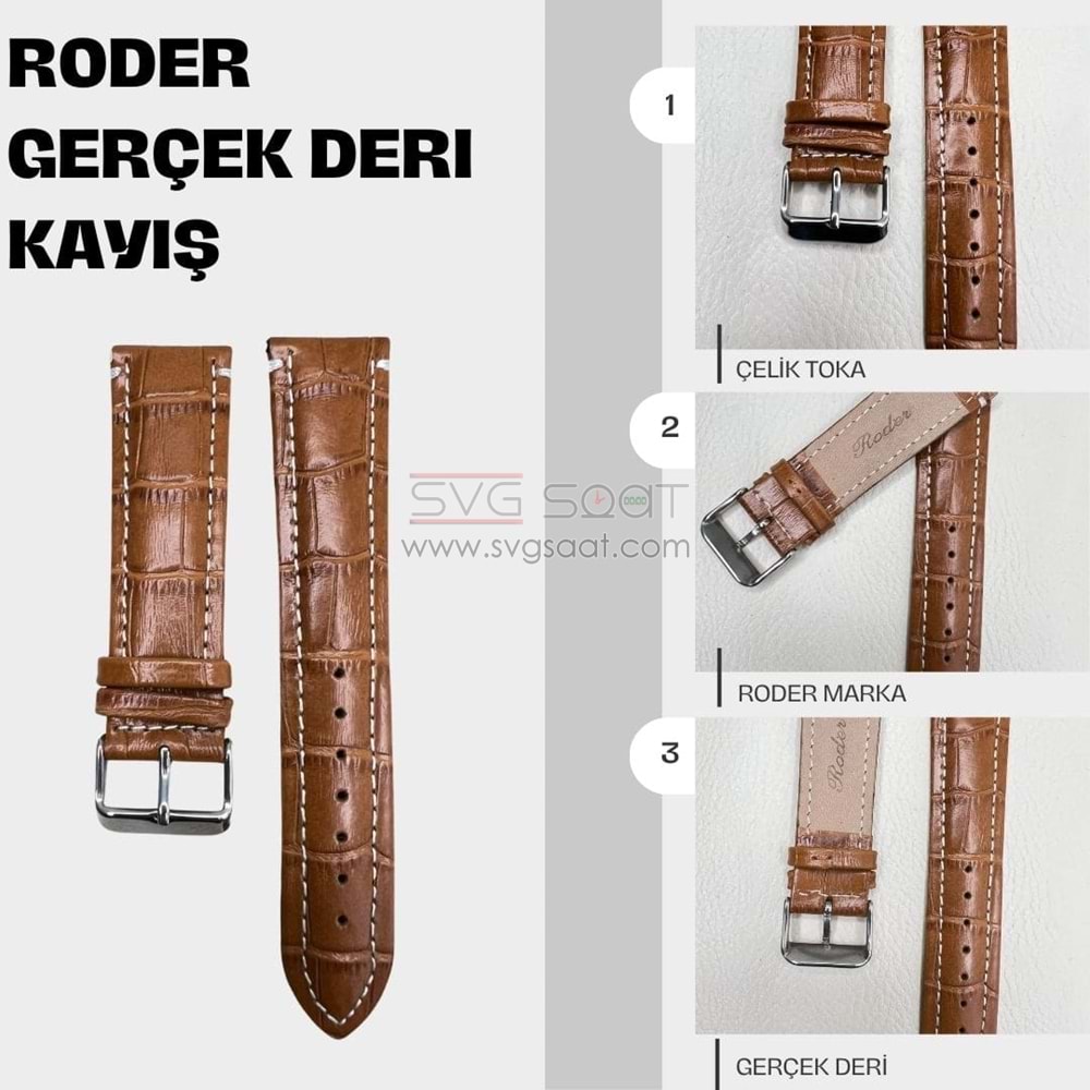 R4137W Roder Deri Kayış - Taba-beyaz - 20MM — fotoğraf 2