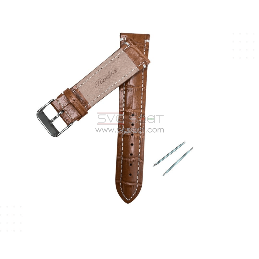R4137W Roder Deri Kayış - Taba-beyaz - 22X18MM