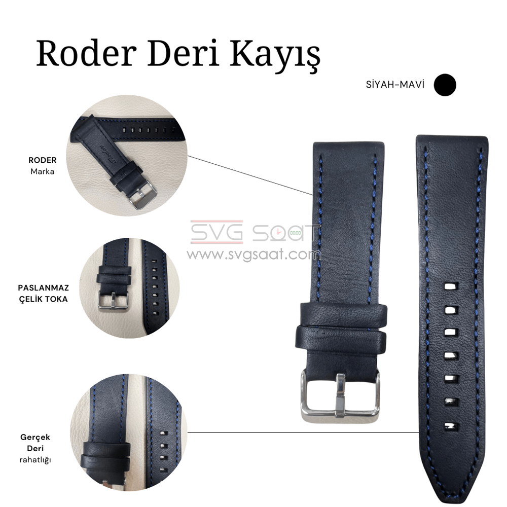 R4136B Roder Deri Kayış - Siyah-mavi — fotoğraf 2