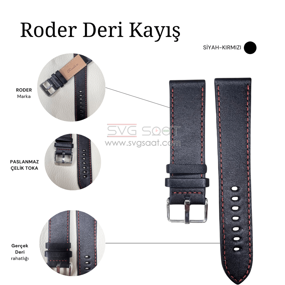 R4136R Roder Deri Kayış - Siyah-kırmızı — fotoğraf 2