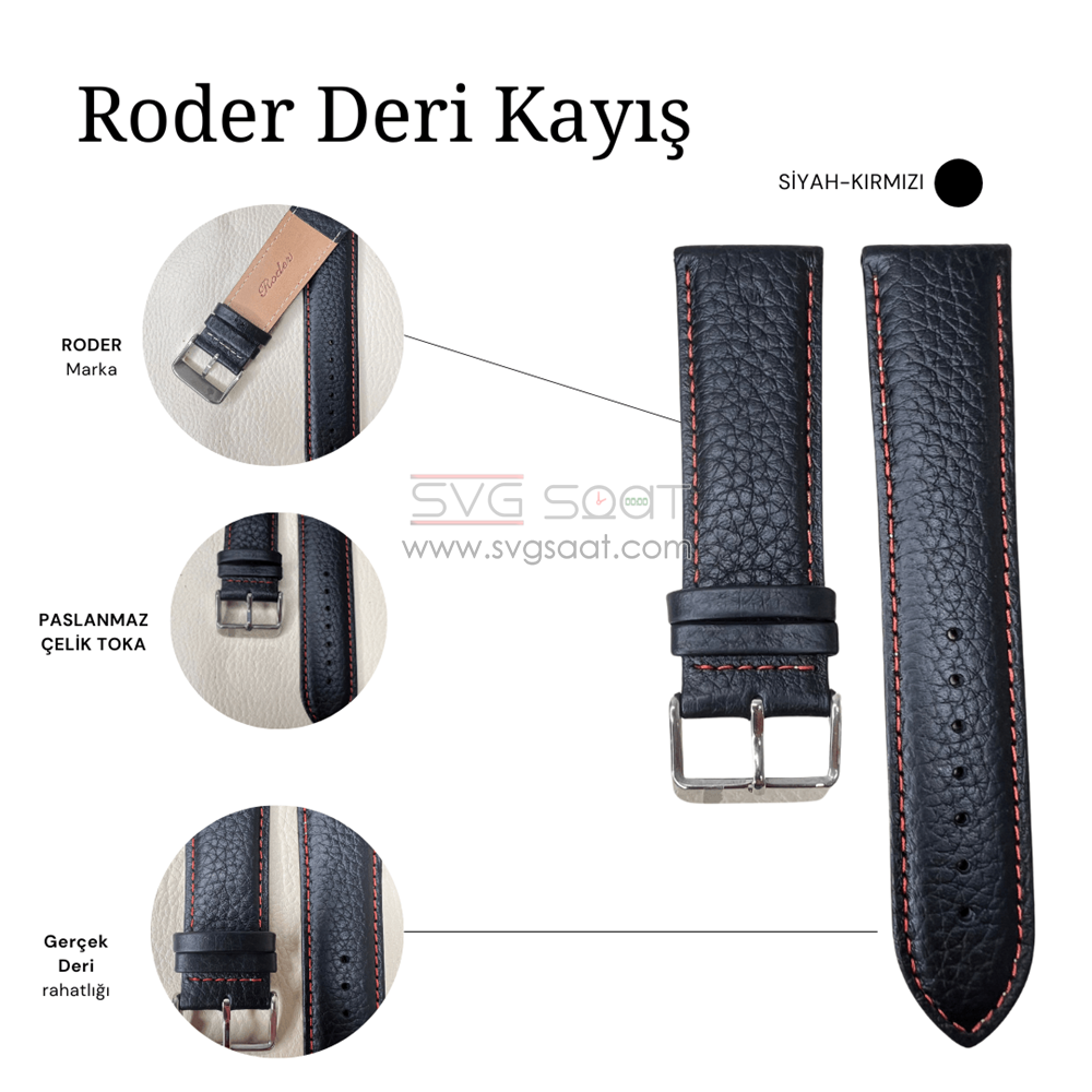 R4135R Roder Deri Kayış - Siyah-kırmızı — fotoğraf 2