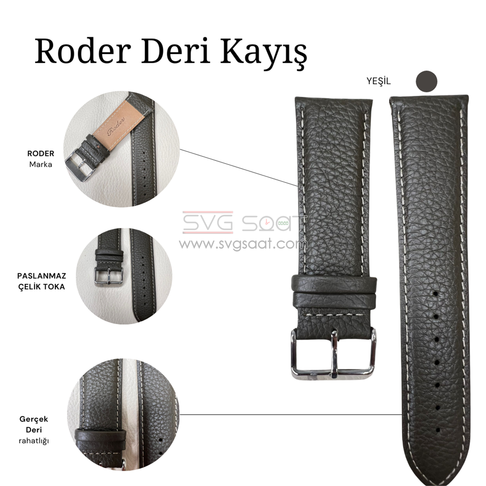 R4135W Roder Deri Kayış - Yeşil-beyaz - 20MM — fotoğraf 5