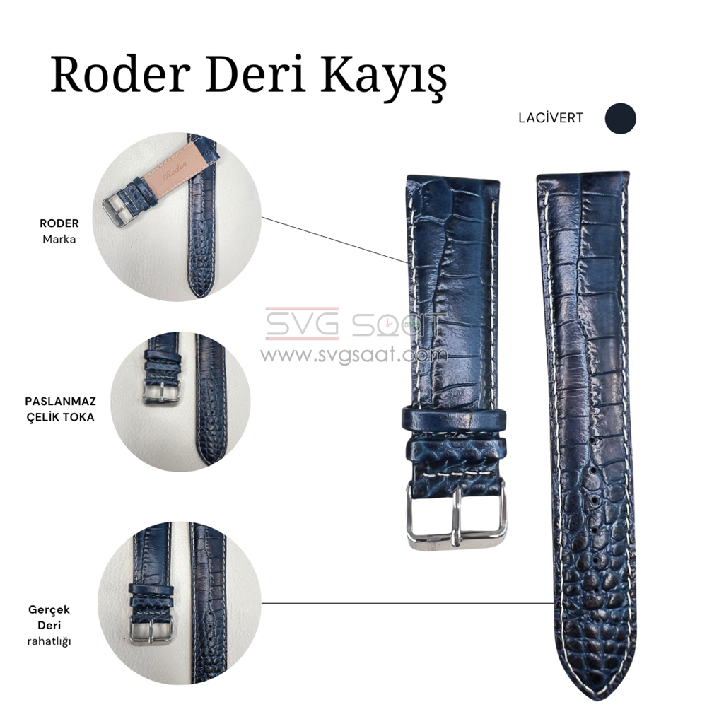 R4134W Roder Deri Kayış - Mavi-beyaz - 18MM — fotoğraf 3