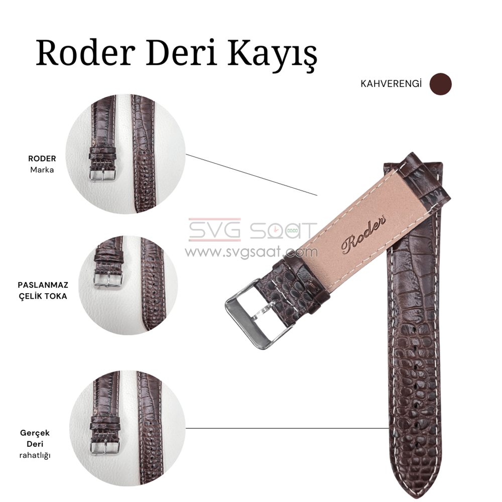 R4134W Roder Deri Kayış - Kahverengi-beyaz - 14MM — fotoğraf 4