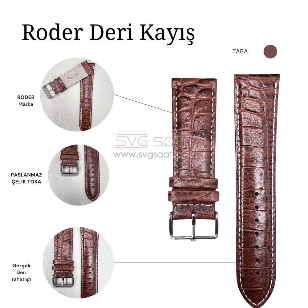 R4134W Roder Deri Kayış - Taba-beyaz - 24MM — fotoğraf 3