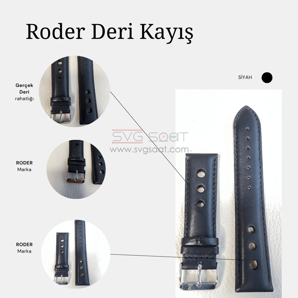 R4129S Roder Deri Kayış - Siyah - 20MM — fotoğraf 2