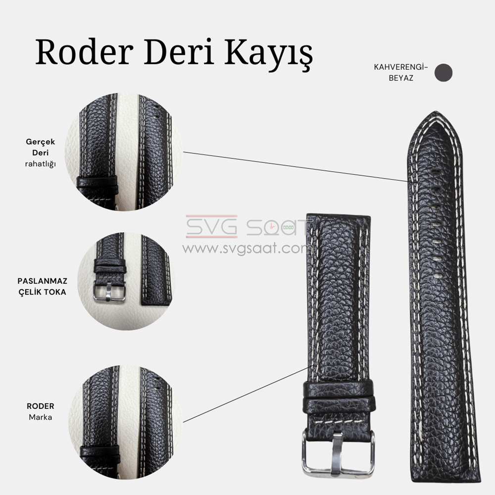 R4131W Roder Deri Kayış - Kahverengi-beyaz — fotoğraf 2
