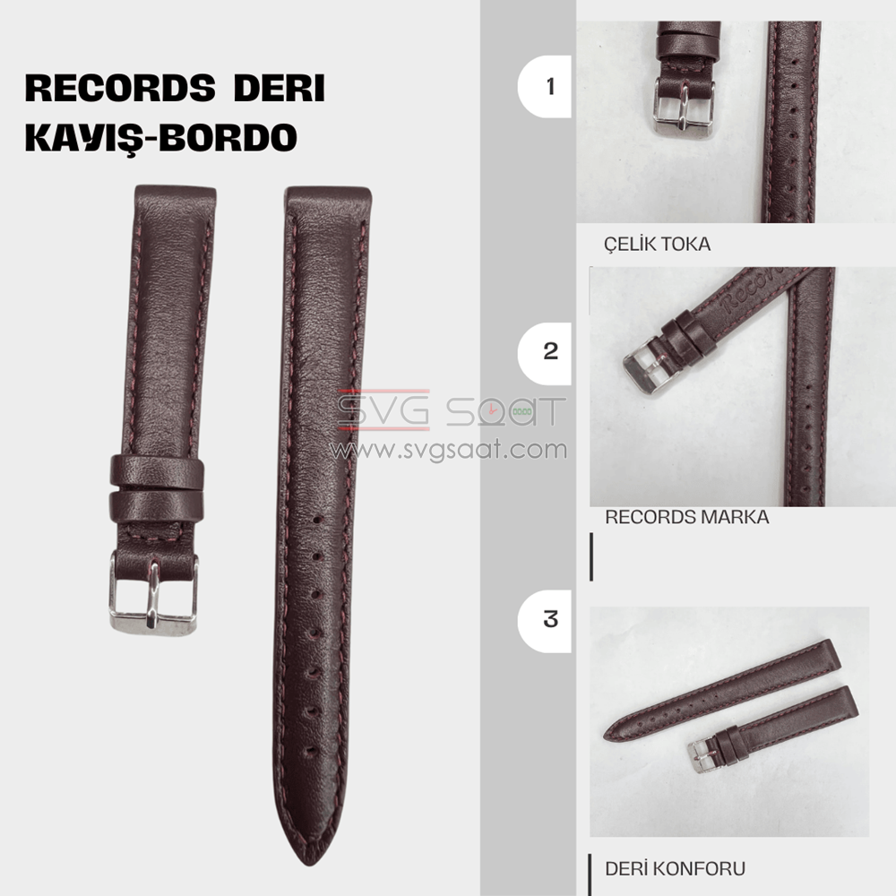 RC3001S Records Deri Kayış - Bordo - 18MM — fotoğraf 2