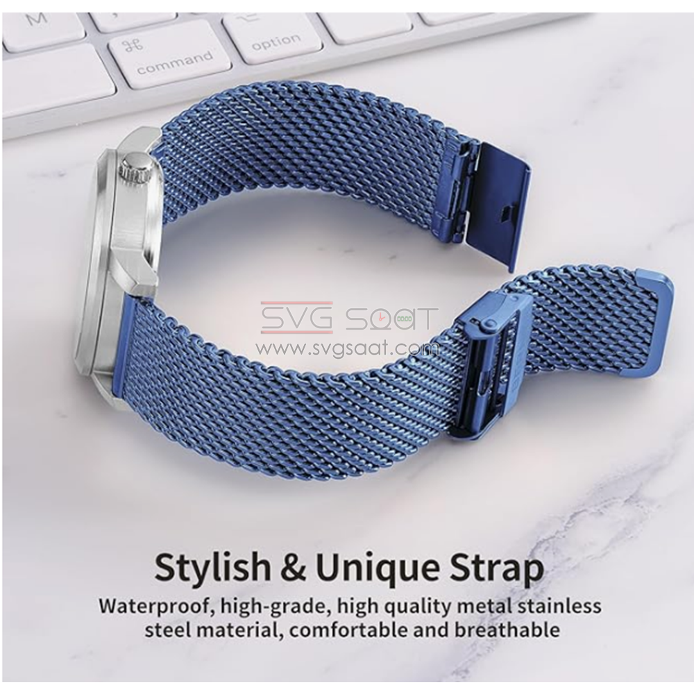 Paslanmaz Çelik Kordon MK1003 - Blue - 22MM — fotoğraf 5
