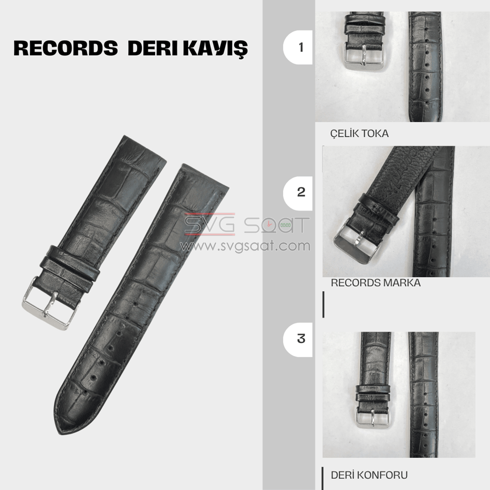 RC3003S Records Deri Kayış - Siyah - 20MM — fotoğraf 2