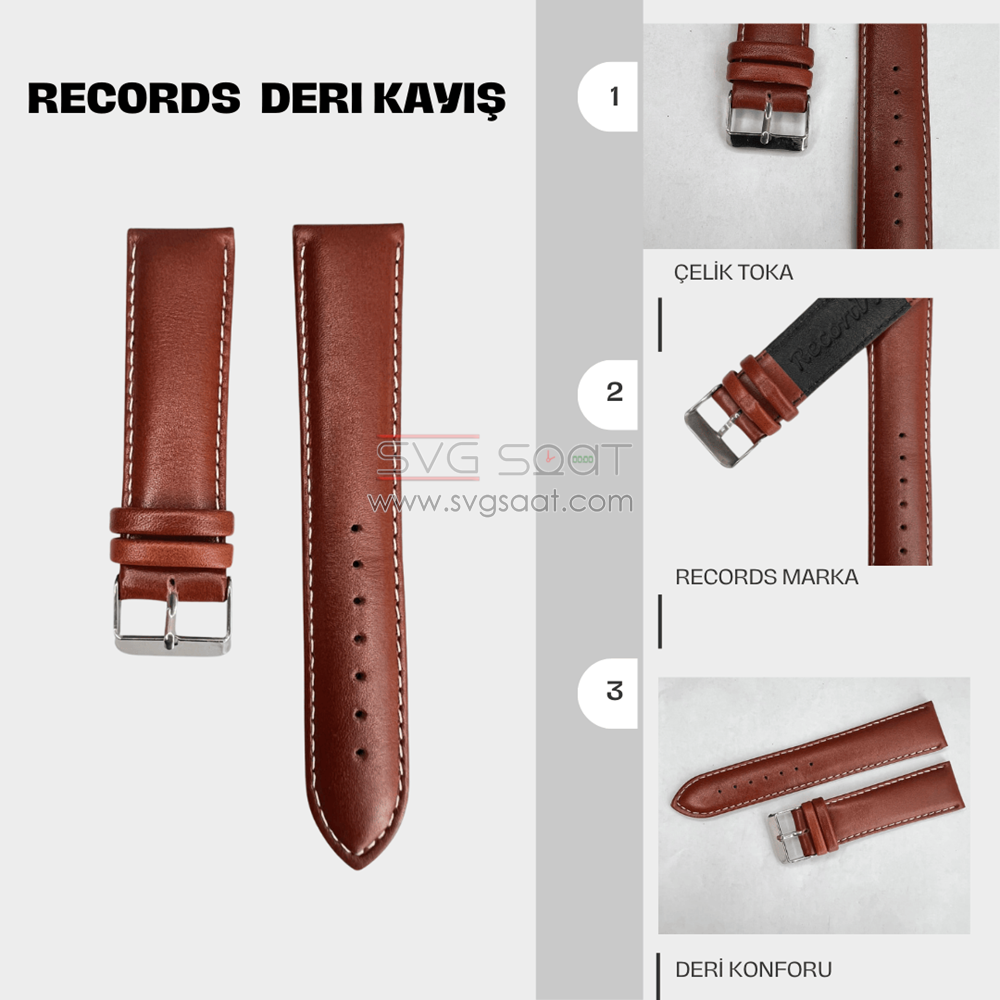 RC3001W Records Deri Kayış - Taba-beyaz - 22MM — fotoğraf 2