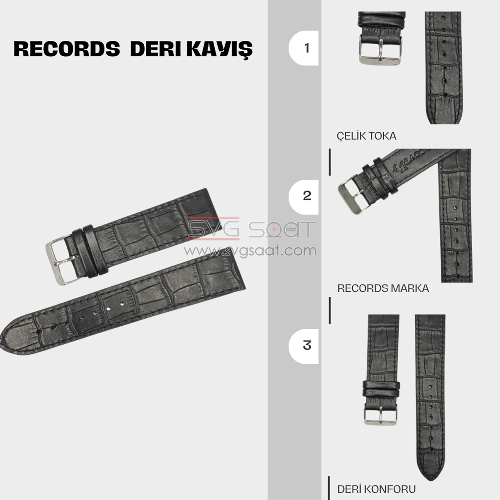 RC3004S Records Deri Kayış - Siyah - 20MM — fotoğraf 2