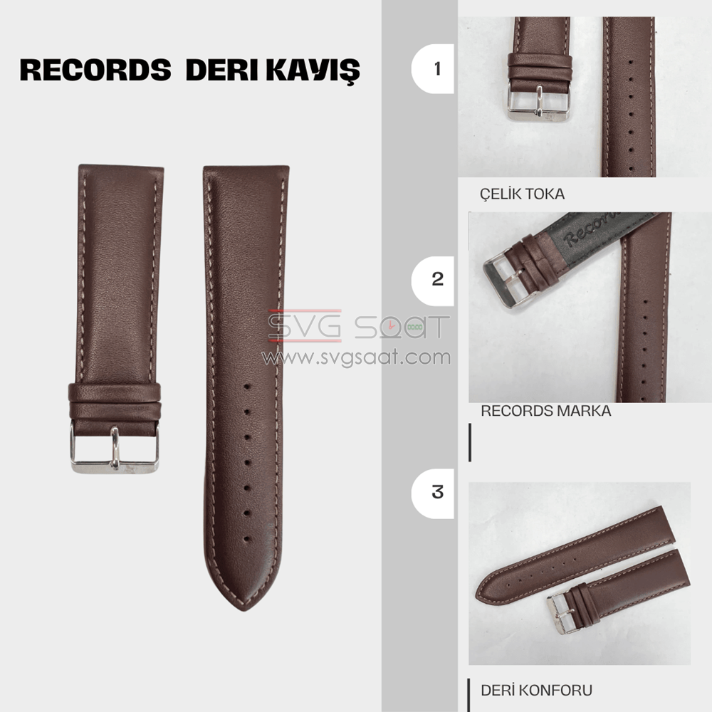 RC3001S Records Deri Kayış - Koyu Kahverengi - 20MM — fotoğraf 2