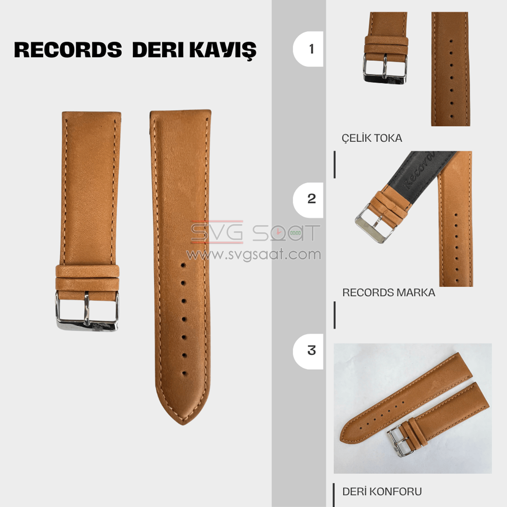 RC3001S Records Deri Kayış - Açık Kahve - 24MM — fotoğraf 2