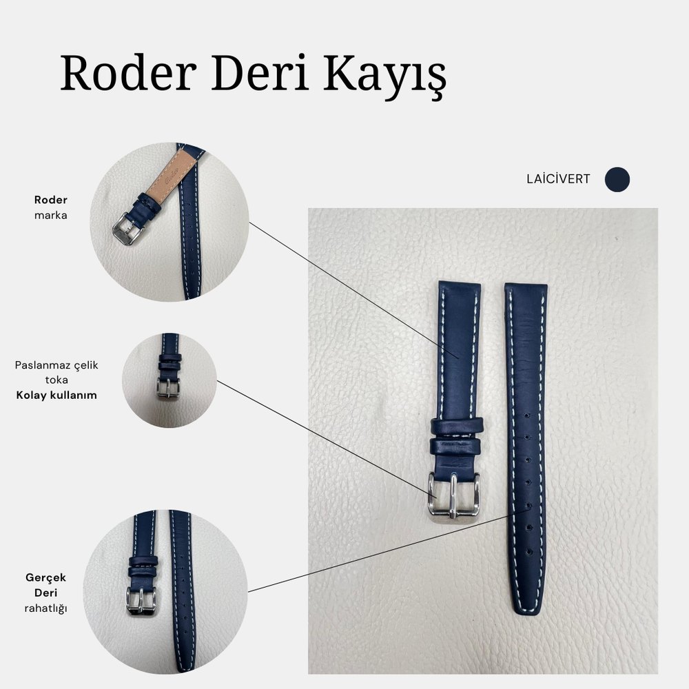 R4106W Roder Deri Kayış - Lacivert - Beyaz