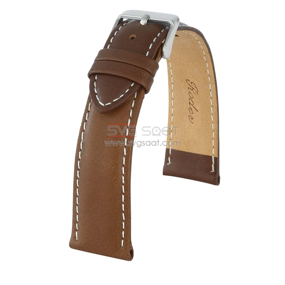 R4106W Roder Deri Kayış - Kahverengi-beyaz - 18MM