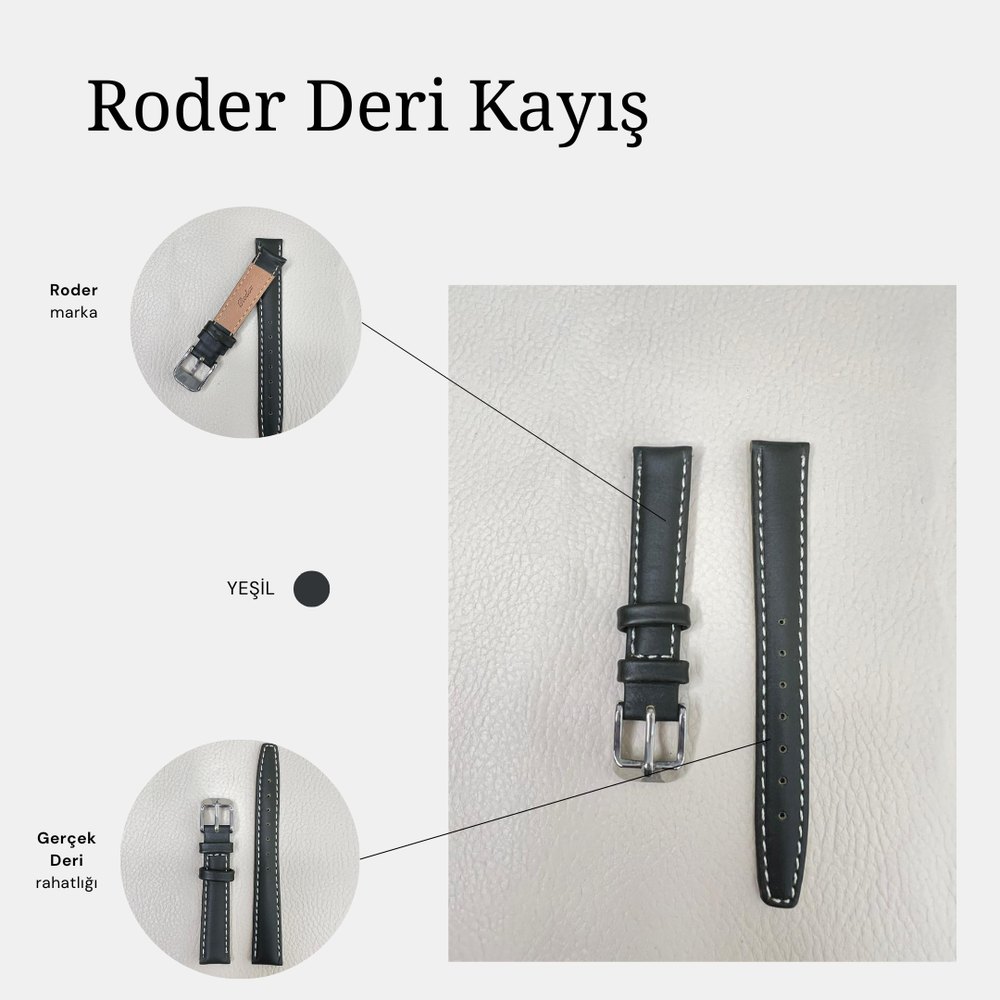 R4106W Roder Deri Kayış - Koyu Yeşil - Beyaz