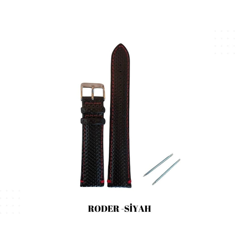 R4155W Roder Deri Kayış - Siyah-kırmızı - 20MM