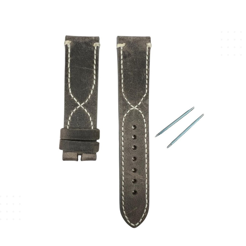 N1006W - Nubuk Deri Kordon Bordo Çapraz Dikiş - Gri-beyaz - 22MM